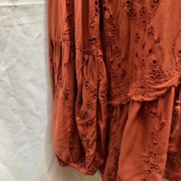 American Eagle Boho Eyelet Peplum Blouse Burnt Orange Medium Tassel Ties - Picture 5 of 9
